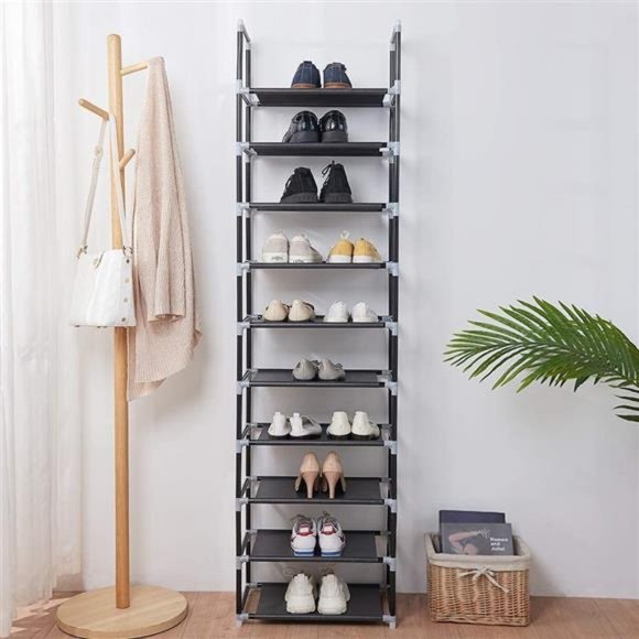 FORUP 10 Tiers Stackable Shoe Rack Adjustable Shoe Storage Organizer Shelf